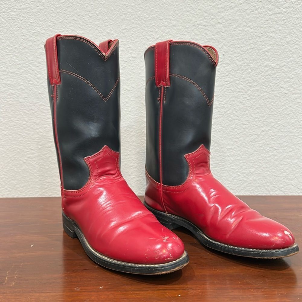 💙♥️ Vintage Diamond J Red & Navy Justin Roper Cowboy Boots